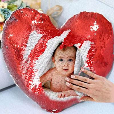 Heart Shape Red Magic Photo Cushion