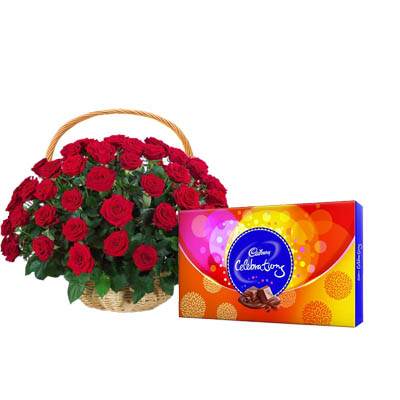 Red Rose Basket with Celebration