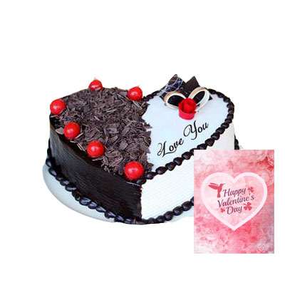 Heart Shape Black Forest & Vanilla Cake with Card