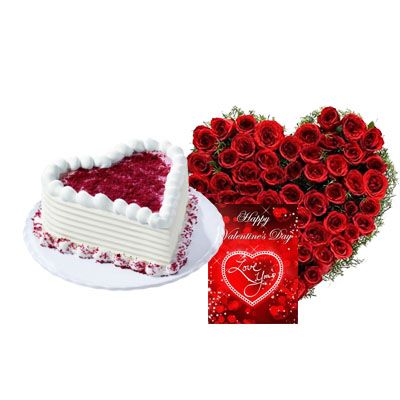 Heart Red Velvet Cake with Heart Bouquet & Card