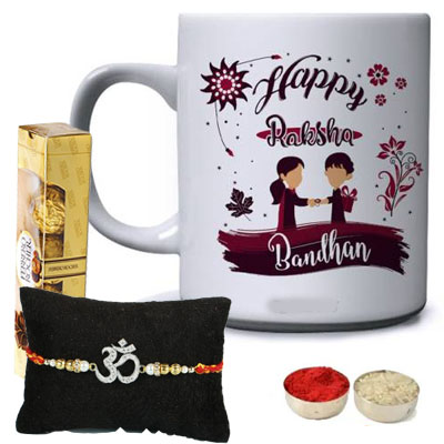 Om Rakhi with Mug & Ferrero Om Rakhi with Mug & Ferrero