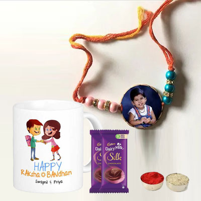 Personalized Rakhi with Mug & Silk