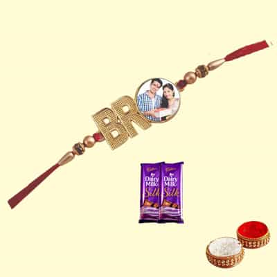 Personalized Metal Bro Rakhi with Silk