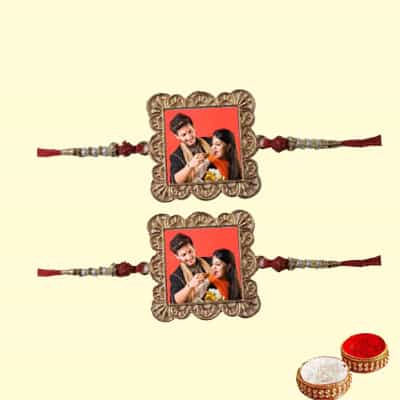 Personalized Metal Square Rakhi Set