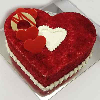 Red Velvet Heart Shaped Cake with White Heart Centre