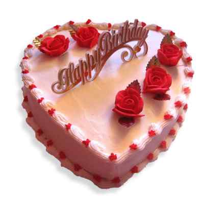 Happy Birthday Heart Shape Strawberry Cream Cake