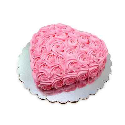 Pink Flower Heart Shape Vanilla Cake